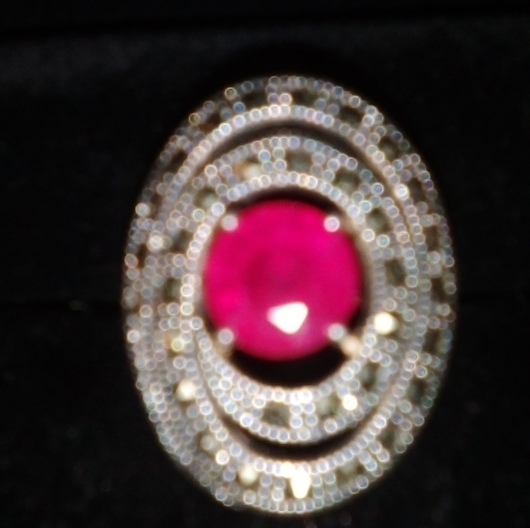 RED RUBY RING WITH MARCASITE . - Picture 3 of 7